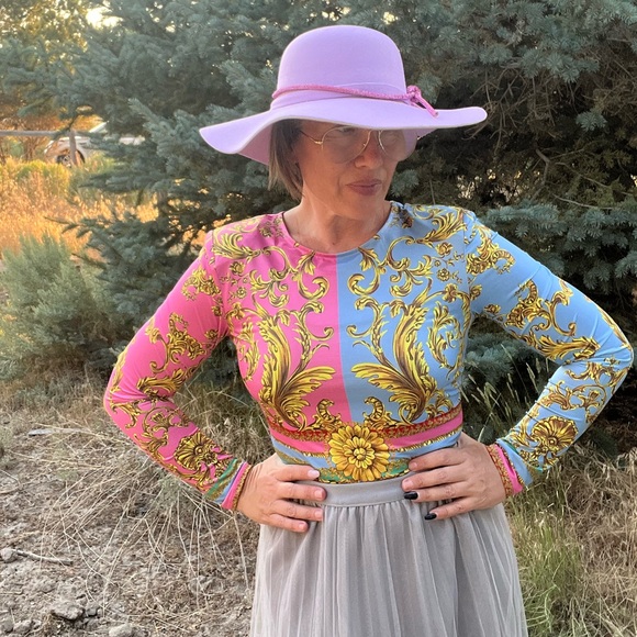 New! Bold Neon Color Block Italian Design Long Sleeve Bodysuit - Picture 2 of 8